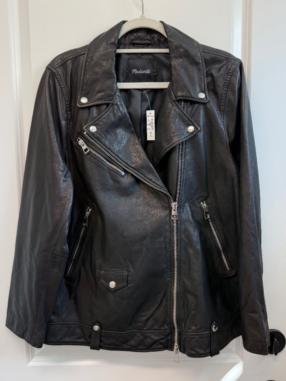 NWT Madewell Oversized Leather Motorcycle Jacket Black Size XL